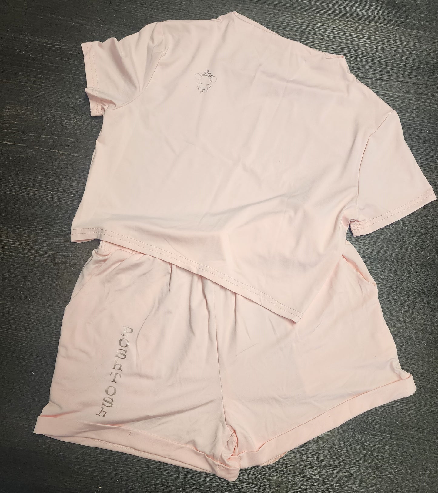soft pink crop top and short set
