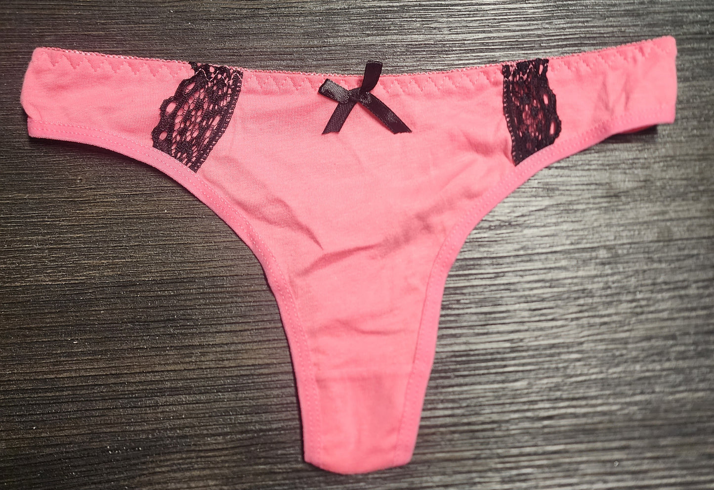 Pink and Black Lace Thong
