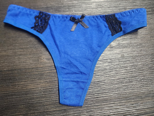 Blue and Black Lace Thong