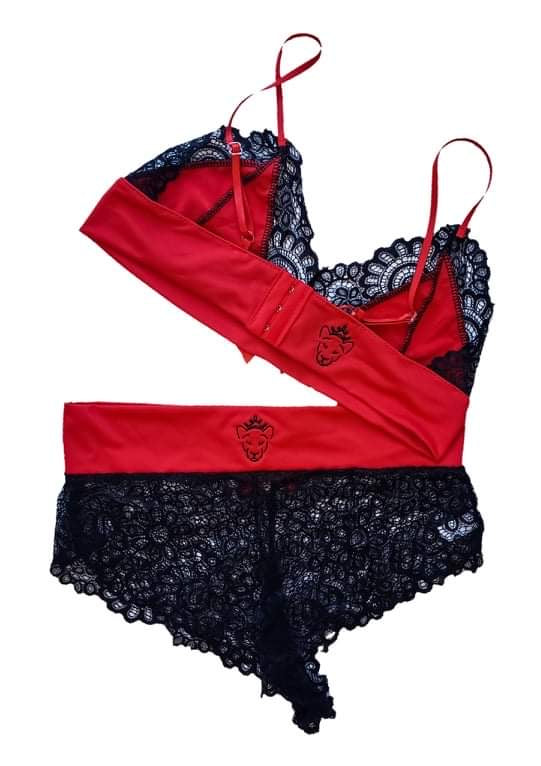Red And Black Lace Lingerie Set